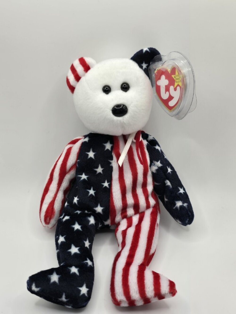 Ty Beanie Baby, Spangle Bear White Head 1999 Stuffed Animal Toy